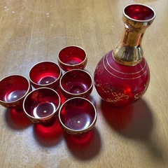 赤色ガラスデカンタとショットグラスセット　ベネチアングラス　デキャンタ　グラス6客セットの画像