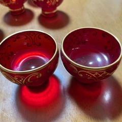 赤色ガラスデカンタとショットグラスセット　ベネチアングラス　デキャンタ　グラス6客セットの画像