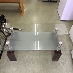 【リサイクルショップ ピカソ 小松原】✨🪞幅約105cm高級感バツグン‼強化ガラス×木脚 ローテーブル✨🪞★5551★の画像