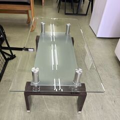 【リサイクルショップ ピカソ 小松原】✨🪞幅約105cm高級感バツグン‼強化ガラス×木脚 ローテーブル✨🪞★5551★の画像