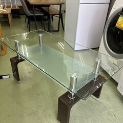 【リサイクルショップ ピカソ 小松原】✨🪞幅約105cm高級感バツグン‼強化ガラス×木脚 ローテーブル✨🪞★5551★の画像