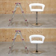 ≪zyt2575ジ限≫ 昇降チェア ダイニングバーチェア 白 ※高さ低めです　　　回転チェア/バースツール/ホワイト/おしゃれ/シンプル/中古家具/宮城県仙台市 071113-07の画像