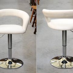 ≪zyt2575ジ限≫ 昇降チェア ダイニングバーチェア 白 ※高さ低めです　　　回転チェア/バースツール/ホワイト/おしゃれ/シンプル/中古家具/宮城県仙台市 071113-07の画像