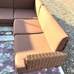 ラタンローテーブル&ローソファセット◆ ウッド×ラタン アジアン家具の画像