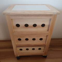 桐製キッチンストッカー 3段 タイルトップ（ 幅30cm）の画像