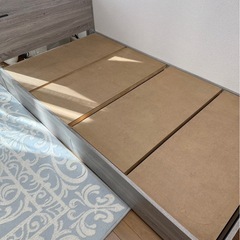 収納付きシングルベッドフレーム　シングルマットレスセット　グレージュ　の画像