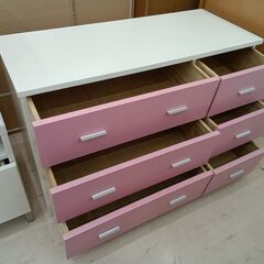リユースのサカイ栃木店★ジモティ割あり★ ㈱ベルーナ チェスト ピンク×ホワイト W90×D36.5×H60 クリーニング済み TC11631の画像