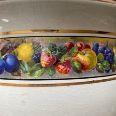 イギリスアンティーク 陶器 ポット フルーツ柄 金彩 インテリアの画像