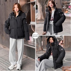 レディース ダウンジャケット コート 中綿ジャケット フード付きゆったり韓国風の画像