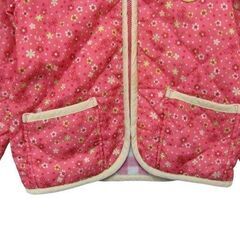 TINKERBELL・ティンカーベル 中綿ジャケット 温かな裏フリース 花柄 ワッペン ピンク 110サイズ の画像