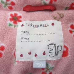 TINKERBELL・ティンカーベル 中綿ジャケット フード  温かな裏フリース 赤 100サイズの画像