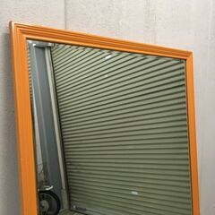 J7P2417 大型 姿見 カガミ ミラー 鏡 壁掛 ウッド 木製 特大 119×180 アンティーク インテリア 家具 ヴィンテージ オレンジ ウォール レトロ 現状の画像