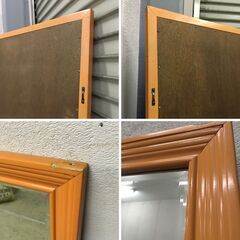 J7P2417 大型 姿見 カガミ ミラー 鏡 壁掛 ウッド 木製 特大 119×180 アンティーク インテリア 家具 ヴィンテージ オレンジ ウォール レトロ 現状の画像