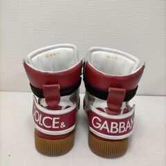 【糸島市内 送料無料】Dolce&Gabbana（ドルチェ＆ガッバーナ） ドルガバ スニーカー 7.5 メンズ ハイカット レザー ホワイト レッド ハイカットスニーカー　26cm前後　251117-7Yの画像