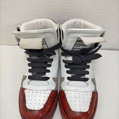 【糸島市内 送料無料】Dolce&Gabbana（ドルチェ＆ガッバーナ） ドルガバ スニーカー 7.5 メンズ ハイカット レザー ホワイト レッド ハイカットスニーカー　26cm前後　251117-7Yの画像