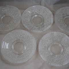 [1730] ガラス製 大皿 1枚 小皿 5枚 フォーク 5本セット ビーズ模様の画像