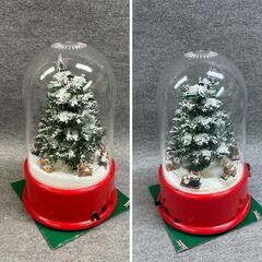 J7P2420 クリスマス ツリー ファイバースノードーム Xmas メリーゴーランド 音楽付 ミュージック 12曲 高さ38cm 置物 飾り 雪 サンタクロース トナカイ プレゼント 保管品 現状の画像