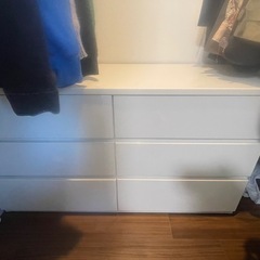 ホワイト チェスト ローチェスト タンス 6段 横119.5cm 収納家具 衣類収納 引き取り限定 白　4000円の画像