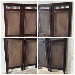 3連スクリーン パーテーション アジアン エスニック 和風 木製 ラタンの画像
