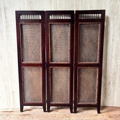 3連スクリーン パーテーション アジアン エスニック 和風 木製 ラタンの画像