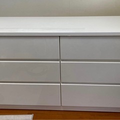 ホワイト チェスト ローチェスト タンス 6段 横119.5cm 収納家具 衣類収納 引き取り限定 白　4000円の画像