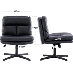 SKYE デスクチェア アームレス オフィスチェア ホイールなし パソコンチェア クロスレッグ 椅子 ワイド ホーム オフィス デスクチェア 高さ調節可能 回転 PUレザー (Black)の画像