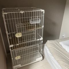 猫 ケージ 2段 キャットケージ 大型 キャスター付 防災 アイリスオーヤマ ミニキャットケージの画像