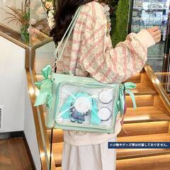 トートバッグ ぬいバッグ 痛バ 痛バッグ A4対応 大容量 ショルダーバッグ リボン かわいい おしゃれ イベント ライブ オタ活 推し活 缶バッジ アクスタ ぬい収納の画像