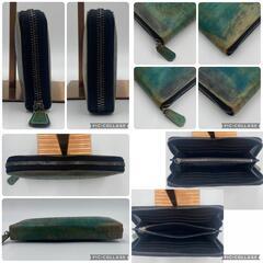 BERLUTI ベルルッティ カリグラフィー イタウバ  ネオ スクリットレザー パティーヌ 長財布 ウォレット ラウンドファスナー グリーン ブラウン 緑系 茶色 メンズの画像