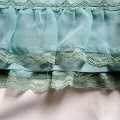 Power Flower ペールターコイズ フリルスカート 膝丈 さらふわ レース サイズ36の画像