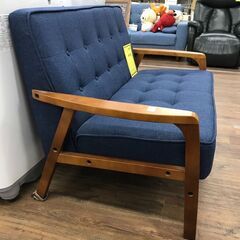 【ジャングルジャングル広陵店】ソファー　2人用　ブルー✕ナチュラルの画像