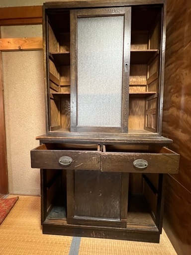 昭和レトロ 水屋箪笥 希少 ダイヤガラス 戸棚 キャビネット 古民具