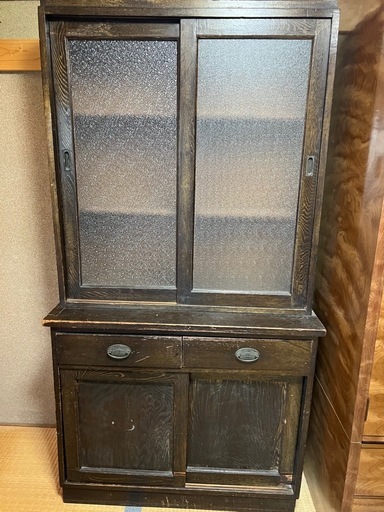 昭和レトロ 水屋箪笥 希少 ダイヤガラス 戸棚 キャビネット 古民具