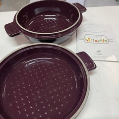 未使用保管品 チェリーテラス ボンポット 耐熱ストーンウェア 内径22cm 深さ 深鍋7cm & 浅鍋4.5cm BONPOT 調理器具 カラー:フィッグ(いちじく) ④の画像