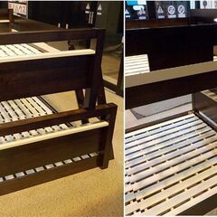 親子2段ベッド 上段シングル・下段セミダブル ロータイプ 木製 ダークブラウン はしご・宮棚・ライト・コンセント付き すのこ床板　西岡店の画像