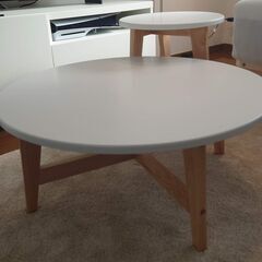 LOWYA [2個セット]北欧風丸テーブル 木脚の画像