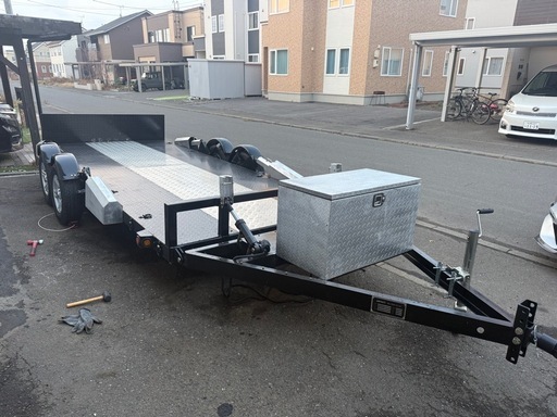 【中古車】車載 搬送 トレーラー 2軸 フルフラット ドリフト、サーキットなどに レッカー 積載車 ※牽引免許必要