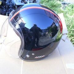 美品！マルシン　ジェット　ヘルメット（黒/赤ライン）中古品◆彦根市～の画像