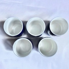 【お話中】九谷焼　湯飲み　御所車柄　紺色　金色装飾　5客セット　来客用　茶器　昭和レトロの画像