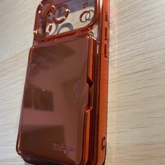 新品iPhone 17 Pro 用ウォレットケース ミラー内蔵 キックスタンド付き カードホルダー付き オレンジの画像