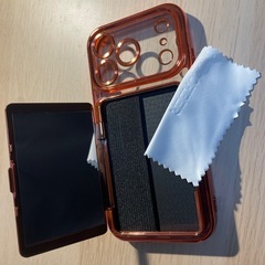 新品iPhone 17 Pro 用ウォレットケース ミラー内蔵 キックスタンド付き カードホルダー付き オレンジの画像