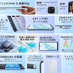 【新品未使用‼️】Blackview Wave6C SIMフリー スマホ 本体 4G 6.5インチ HD+ 大画面 4GB+32GB 1TB拡張可能 8MP+5MPデュアルカメラ Android 13 5100mAh大容量バッテリー GPS WiFi 顔認証 OTG 技適認証済 ブラックの画像