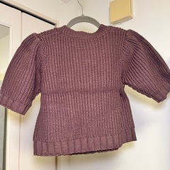 パープル ケーブルニット 半袖セーター Fの画像