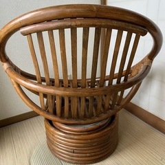昭和レトロ 古家具 回転式ラタンチェア ラタンソファ エッグチェア 籐製 とうの画像