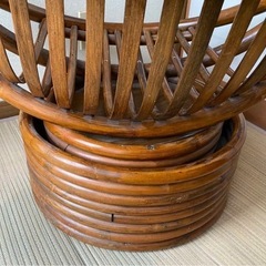 昭和レトロ 古家具 回転式ラタンチェア ラタンソファ エッグチェア 籐製 とうの画像