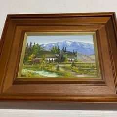 神谷良雄 油絵 油彩画 民家のある風景 木製フレーム付き 額入り インテリアの画像