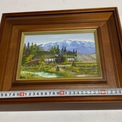 神谷良雄 油絵 油彩画 民家のある風景 木製フレーム付き 額入り インテリアの画像