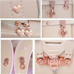 【新品】大人気 女の子ランドセル 大容量 軽量 6年保証 全国送料無料 スクールバック 小学生通学カバン リボンモデル ベージュ②の画像