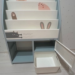 絵本棚 アニマル 絵本ラック 水色の画像