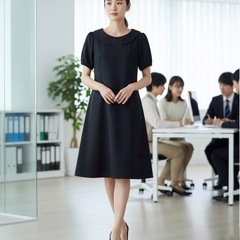 レディースワンピース黒紺色フォーマル通勤通学９号Mサイズの画像